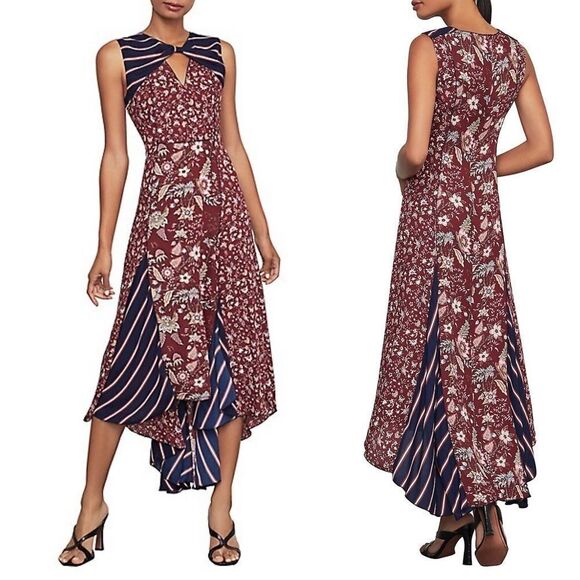 Bcbgmaxazria Sleeveless Mixed-Print Asymmetric Midi Maxi Dress Red Floral XS - Picture 2 of 9